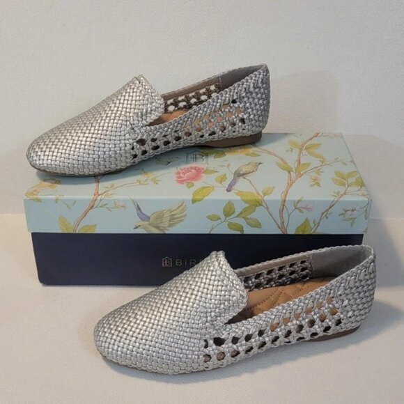 Birdies Shoes - Birdies Silver Handwoven Vegan Leather Starling Loafer Flats